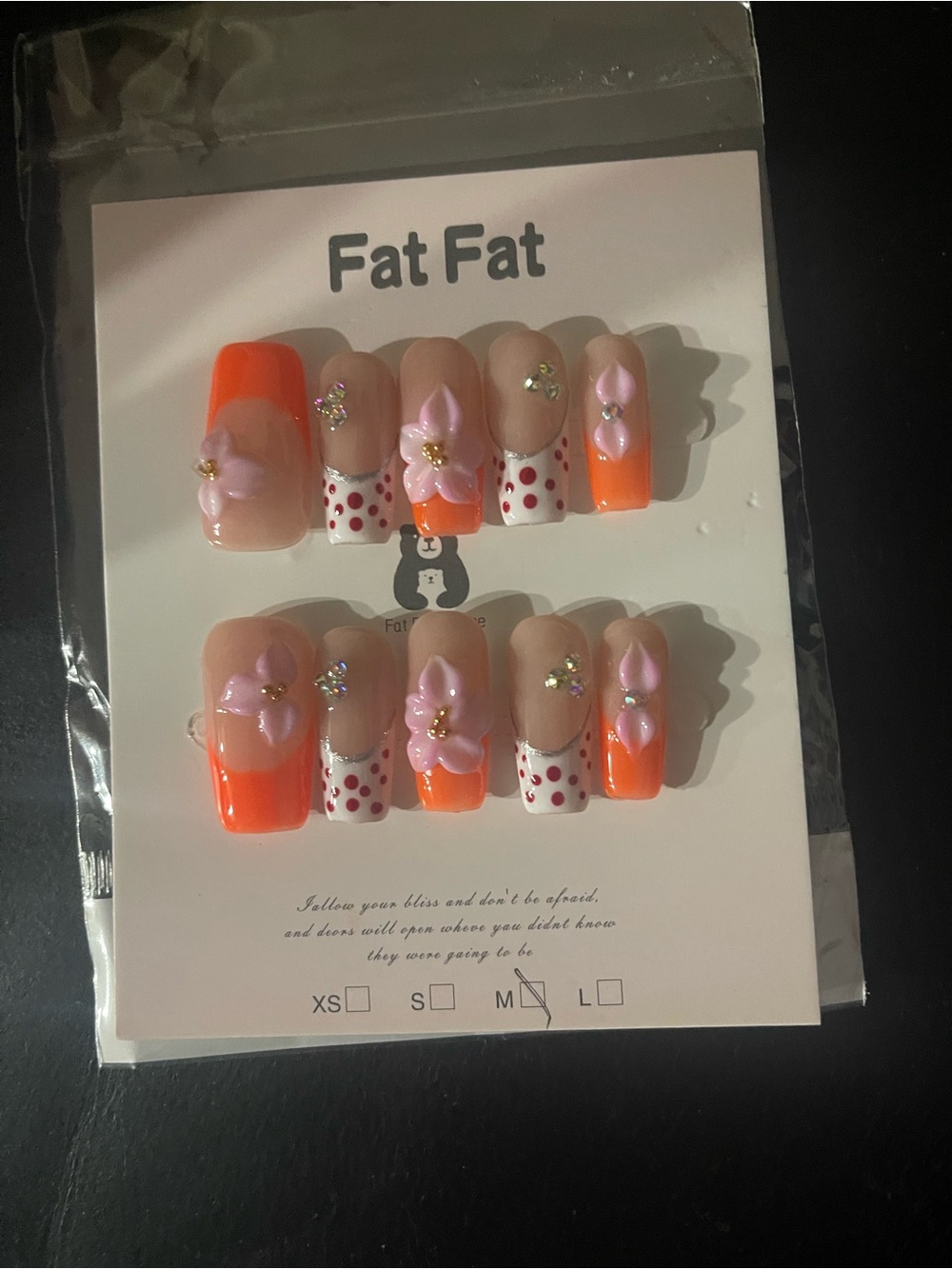 Handmade  Floral Orange French Tip Press-On Nails